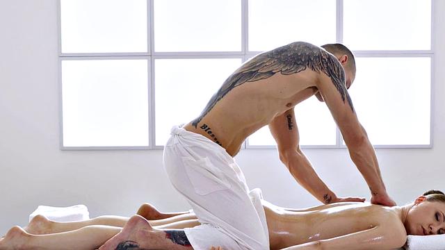 WAM babe pleased by masseur in romantic oiled sex