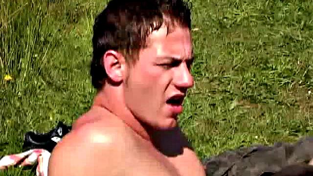 Cocksucking twink doggystyled outside