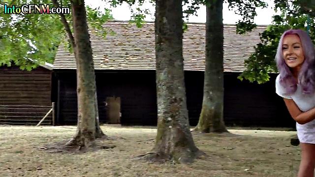 Gorgeous CFNM babes wanking guy outdoors