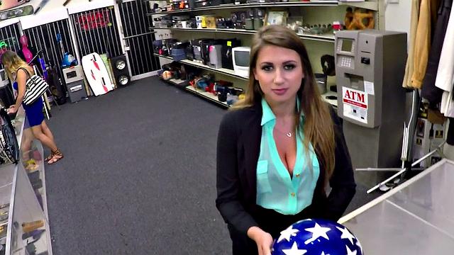 Curvy pawnshop babe gets tight pussy POV fucked