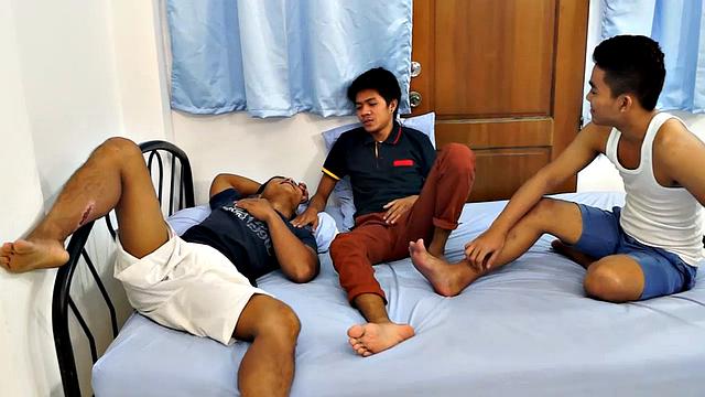 Gay Asian roommates Lance and Benjamin love bareback gay sex with straight guys. They take a liking to their new hot straight friend Jesse and they invite him to the bedroom.