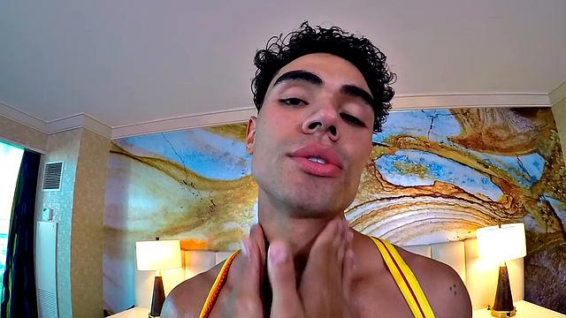 soaked and horny stud strokes his cock in the shower