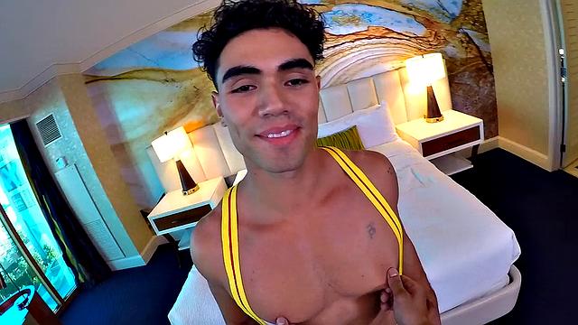 soaked and horny stud strokes his cock in the shower