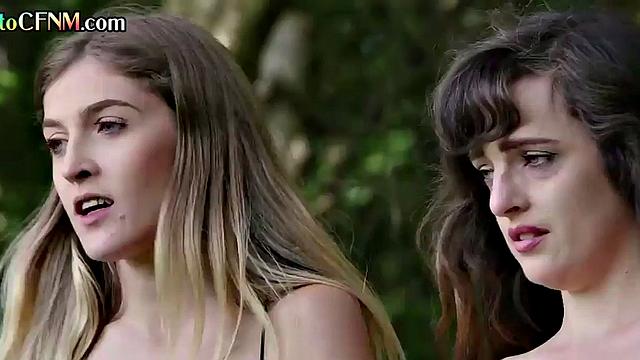 CFNM outdoor deepthroat by femdom British babes