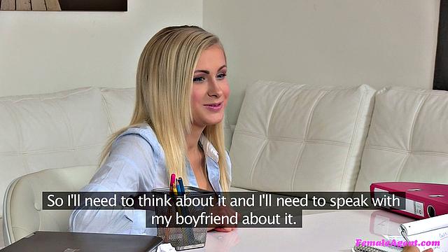 Sexy petite blonde seduced by agent