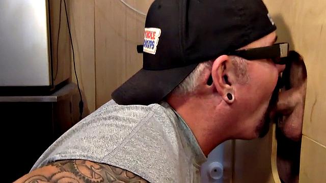 Gray DILF sucks and gloryhole until spermed