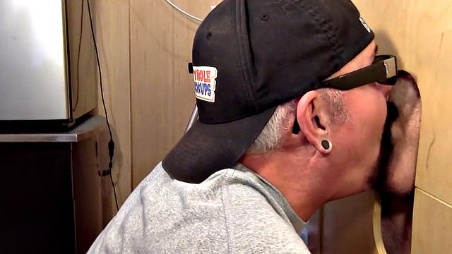 Gray DILF sucks and gloryhole until spermed