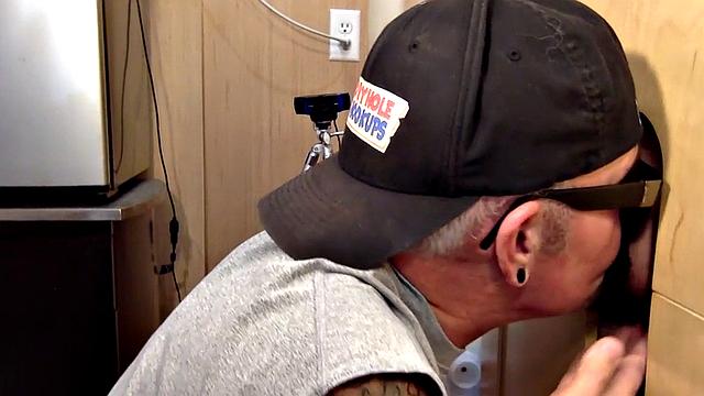 Gray DILF sucks and gloryhole until spermed