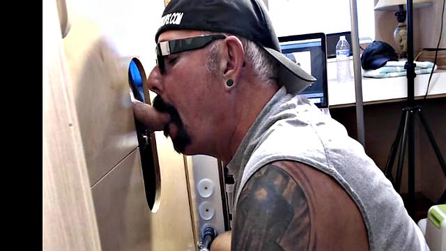 Gray DILF sucks and gloryhole until spermed