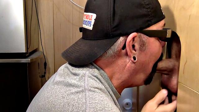 Gray DILF sucks and gloryhole until spermed