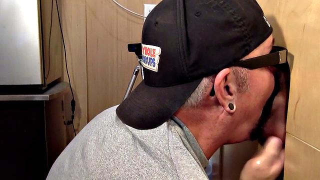 Gray DILF sucks and gloryhole until spermed