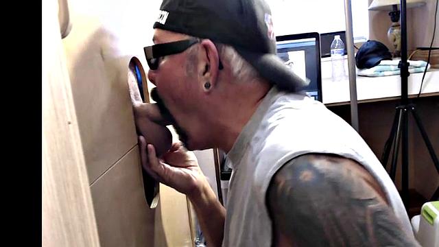 Gray DILF sucks and gloryhole until spermed