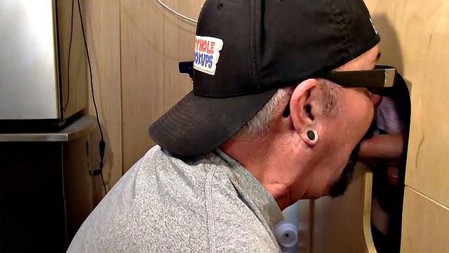 Gray DILF sucks and gloryhole until spermed