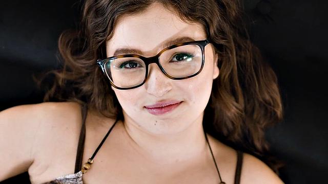 Curvy geeky cutie crammed