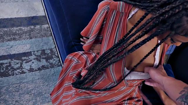 Black girlfriend cockriding and sucking in threeway