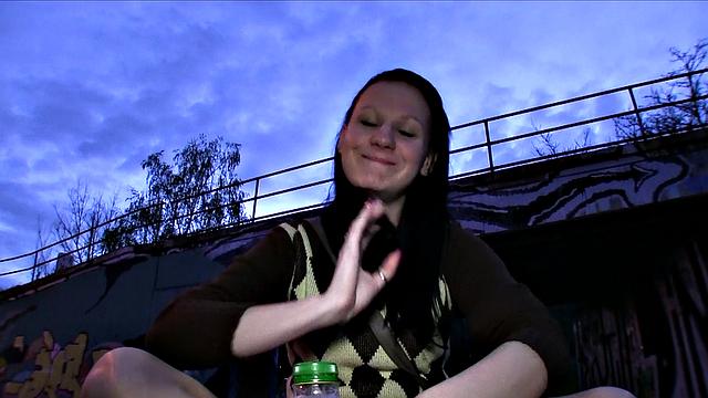 Hot Brunette Bounces Herself on Stranger's Cock in Public POV