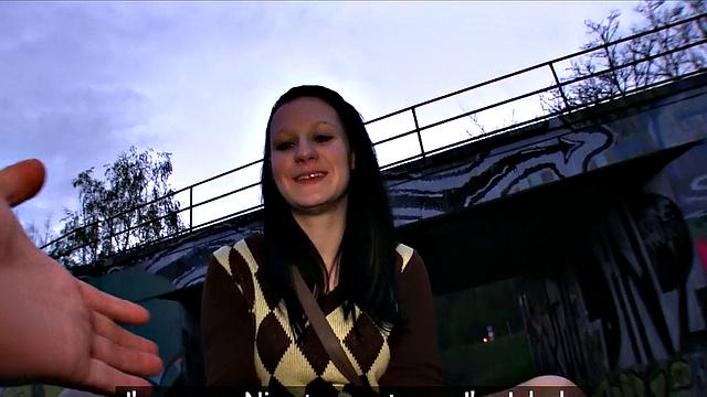 Hot Brunette Bounces Herself on Stranger's Cock in Public POV