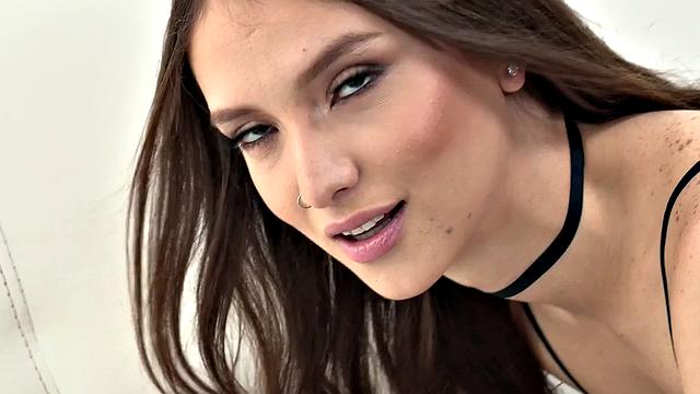 Lez babe with perkyboobs asstoyed by GF with Hitachi on clit