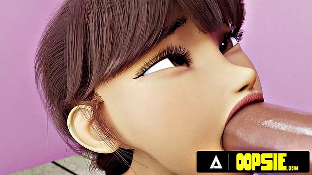 Футанари с огромным членом жестко трахается через дырку в стене и кончает рекой, анимация для взрослых.