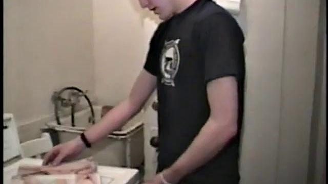 This scene effectively creates the illusion of what it would be like to sneak up on some dude beating off. Donatello spreads his porn magazine on the washer and gets down to business.