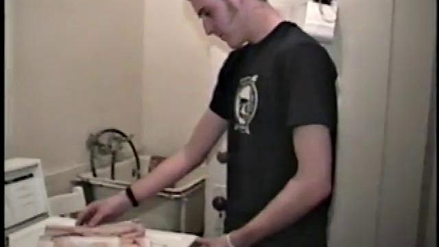 This scene effectively creates the illusion of what it would be like to sneak up on some dude beating off. Donatello spreads his porn magazine on the washer and gets down to business.