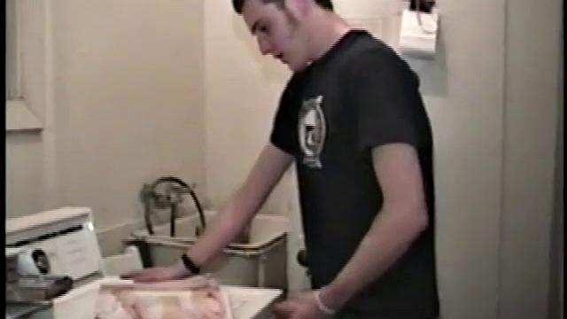 This scene effectively creates the illusion of what it would be like to sneak up on some dude beating off. Donatello spreads his porn magazine on the washer and gets down to business.