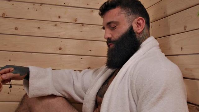 Tattooed jock barebacks sauna twink in tiny asshole