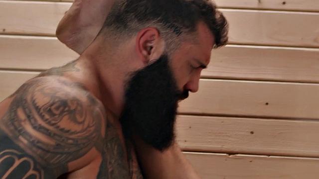 Tattooed jock barebacks sauna twink in tiny asshole