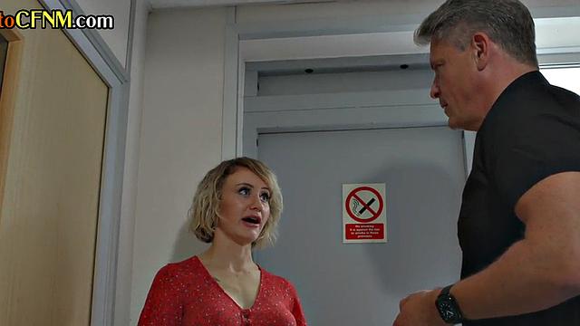 CFNM British femdoms deepthroat cock in till cumshot