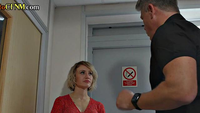 CFNM British femdoms deepthroat cock in till cumshot