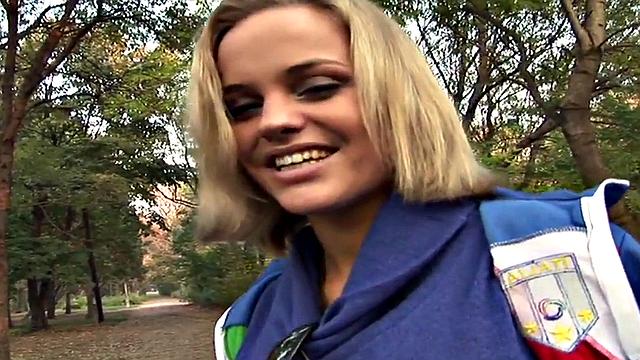Public babe with big ass fucked from behind and blowjob in POV