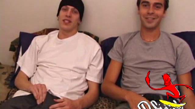 Shane and Vincenzo kick back on the bed, with the goal to end up covering each other's faces. They start watching a porn video and rub their boners. The clothes become too restraining and soon those come off.