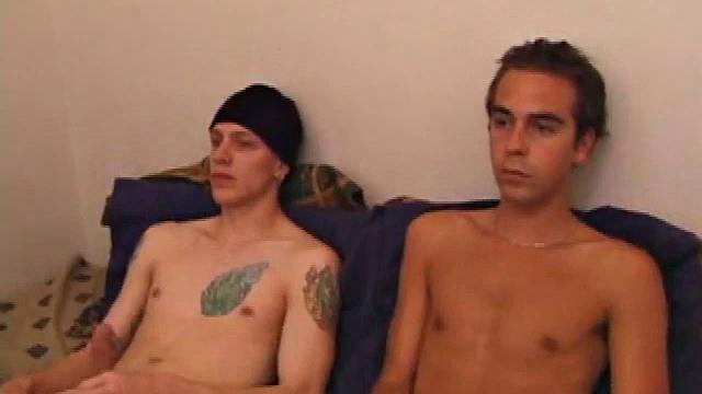 Shane and Vincenzo kick back on the bed, with the goal to end up covering each other's faces. They start watching a porn video and rub their boners. The clothes become too restraining and soon those come off.