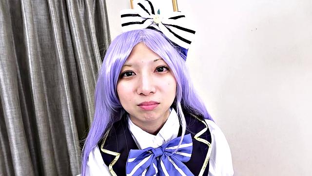 Reika Asakura in costume spreading her pussy for us