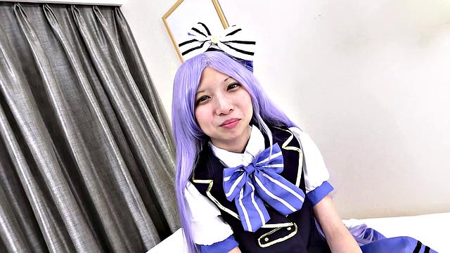 Reika Asakura in costume spreading her pussy for us