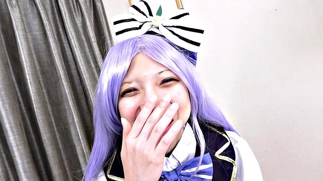 Reika Asakura in costume spreading her pussy for us