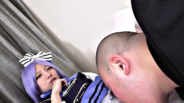 Reika Asakura in costume spreading her pussy for us