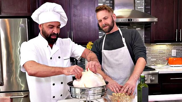 Fisting chef fosts hairy bottom in kitchen after analsex