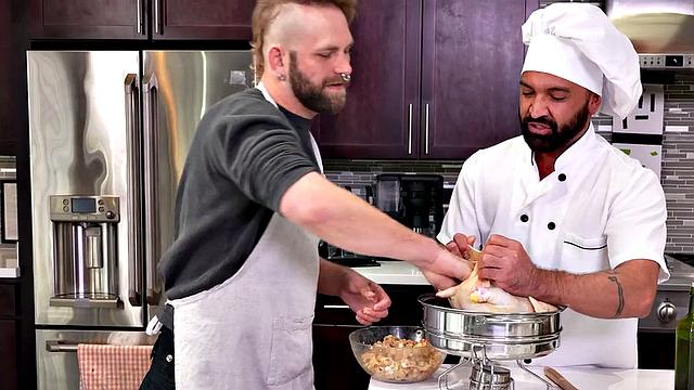 Fisting chef fosts hairy bottom in kitchen after analsex