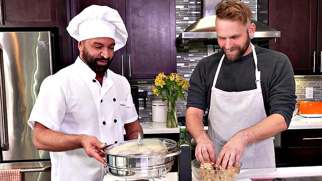 Fisting chef fosts hairy bottom in kitchen after analsex