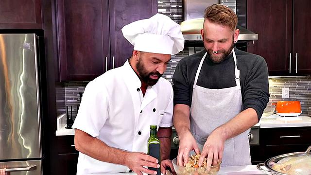 Fisting chef fosts hairy bottom in kitchen after analsex