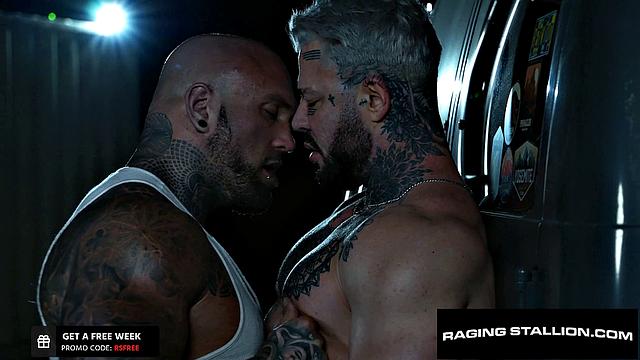 Beefy Trucker Drills Tatted Muscle Outdoors