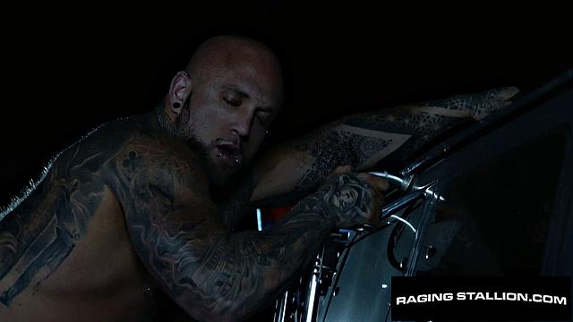 Beefy Trucker Drills Tatted Muscle Outdoors