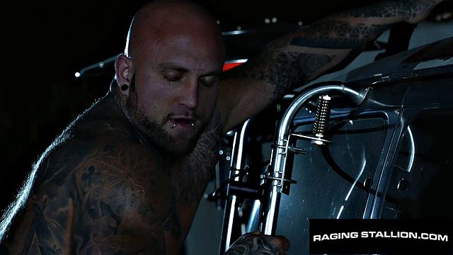 Beefy Trucker Drills Tatted Muscle Outdoors