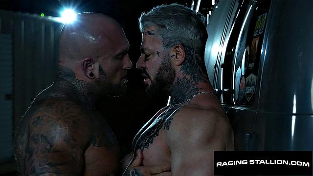 Beefy Trucker Drills Tatted Muscle Outdoors