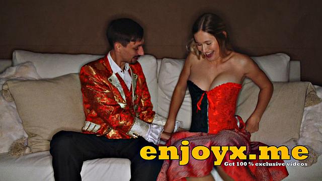 Busty platinum-blonde with enormous bra-stuffers and clean-shaved pussy, deep throats chisel in full HD - trampy sluts!