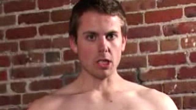 It take long for Holden Slayer to strip off his clothes and work up a boner. Once hard he strokes his cock and plays with his balls help himcoax out a huge cum load.