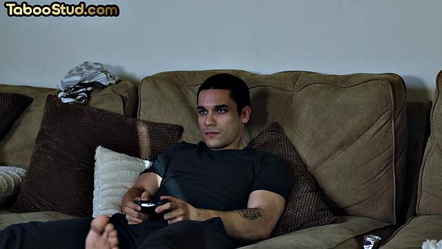 Deepthroating inked man rimming roommate