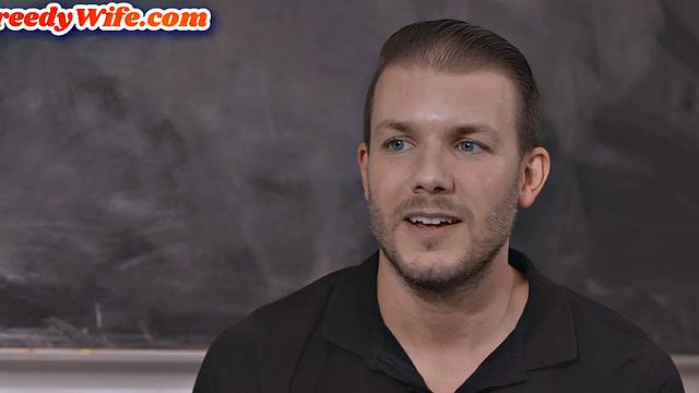 Greedy redhead teacher fucked by student after a deepthroat