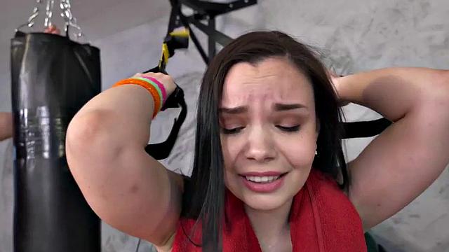 Curvy babe anal pounded by her BF in gym after workout